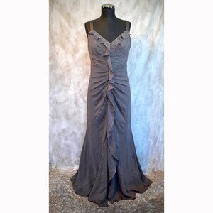 Vera Wang WHITE Charcoal Grey Chiffon Gown with Ruffles